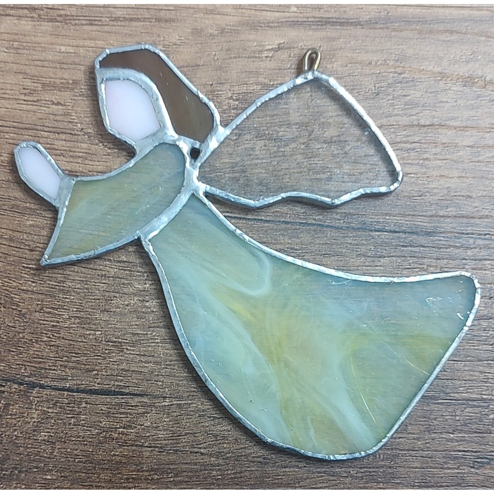 Vintage Handmade Angel Stained Glass Sun Catcher Christmas Ornament B11